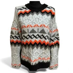 MAGASCHONI FAIR ISLE CABLE KNIT SKI WEAR CASUAL PULLOVER WINTER SWEATER SIZE L